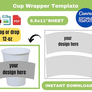 Cup wrapper template, cup wrapper SVG, Coffee Cup Sleeve Template, cup template,  12-oz Cup Wrapper, Full Wrap, , sublimation, Canva, BLANK