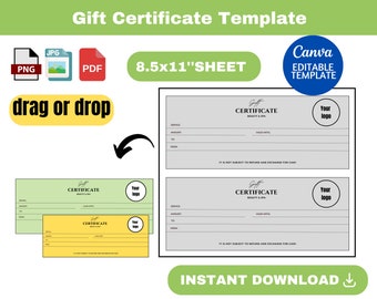 Gift certificate templateGift Certificate Template, Gift Certificate Template SVG, Modern Gift Certificate, Certificate Template, Edita Gift