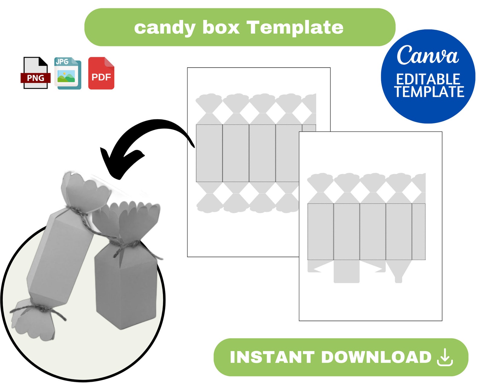Candy Box Template, Candy Box SVG, Candy Shaped Box Svg, Party Favor ...