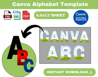 Canva Alphabets Template, Canva Alphabet Font, Letters Template, Frame Template, Canva Alphabet Font SVG, UPPERCASE letter, Editable Canva