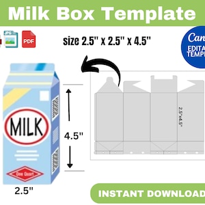 milk box template, milk box SVG, Milk Carton Template, Box template, Milk Favor Box Svg, Gift Box Template, Canva Milk Box Template, canva