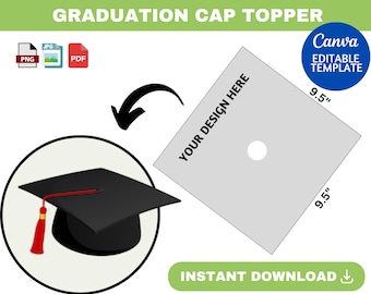 Graduation Cap Topper, Graduation Cap Template, Custom Graduation Cap SVG Template, Graduation Hat Template, Graduate template.