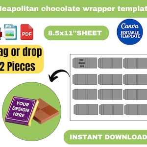 Modello di involucro di cioccolato napoletano, involucro di cioccolato napoletano SVG, etichetta di cioccolato quadrato, design di involucro di cioccolato, modello canva,