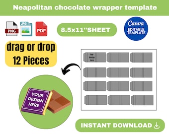 Neapolitan Chocolate Wrapper Template, Neapolitan Chocolate Wrapper SVG, Square Chocolate label, Chocolate Wrapper Design, canva template,