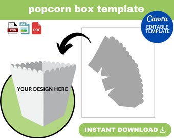 Pop Corn Box Template, Snack Box Template, party favor box template, Popcorn Box Blank Template, Popcorn Box Label, Popcorn Svg