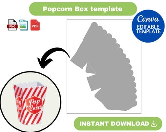 Pop Corn Box Template, Snack Box Template, party favor box template, Popcorn Box Blank Template, Popcorn Box Label, Popcorn Svg