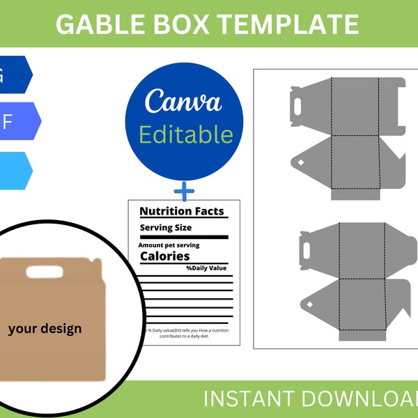 Gable Box Template, Gable Box Svg, Party Favor Box, Box Template Svg, Gable Box Cricut Svg, Gable gift box Label, Party Favor Templates