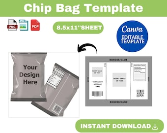 Chip Bag Template, Blank Chip Bag, Custom chip bag label, DIY chip bag wrapper template, Party favor Chip Bag, Chip bag svg template,