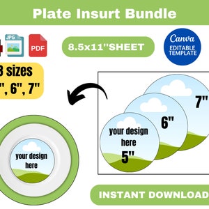 Plate insurt bundle, Plate insurt template, plate charger template SVG, Circle plate Template, 5", 6", 7", instant download, canva template