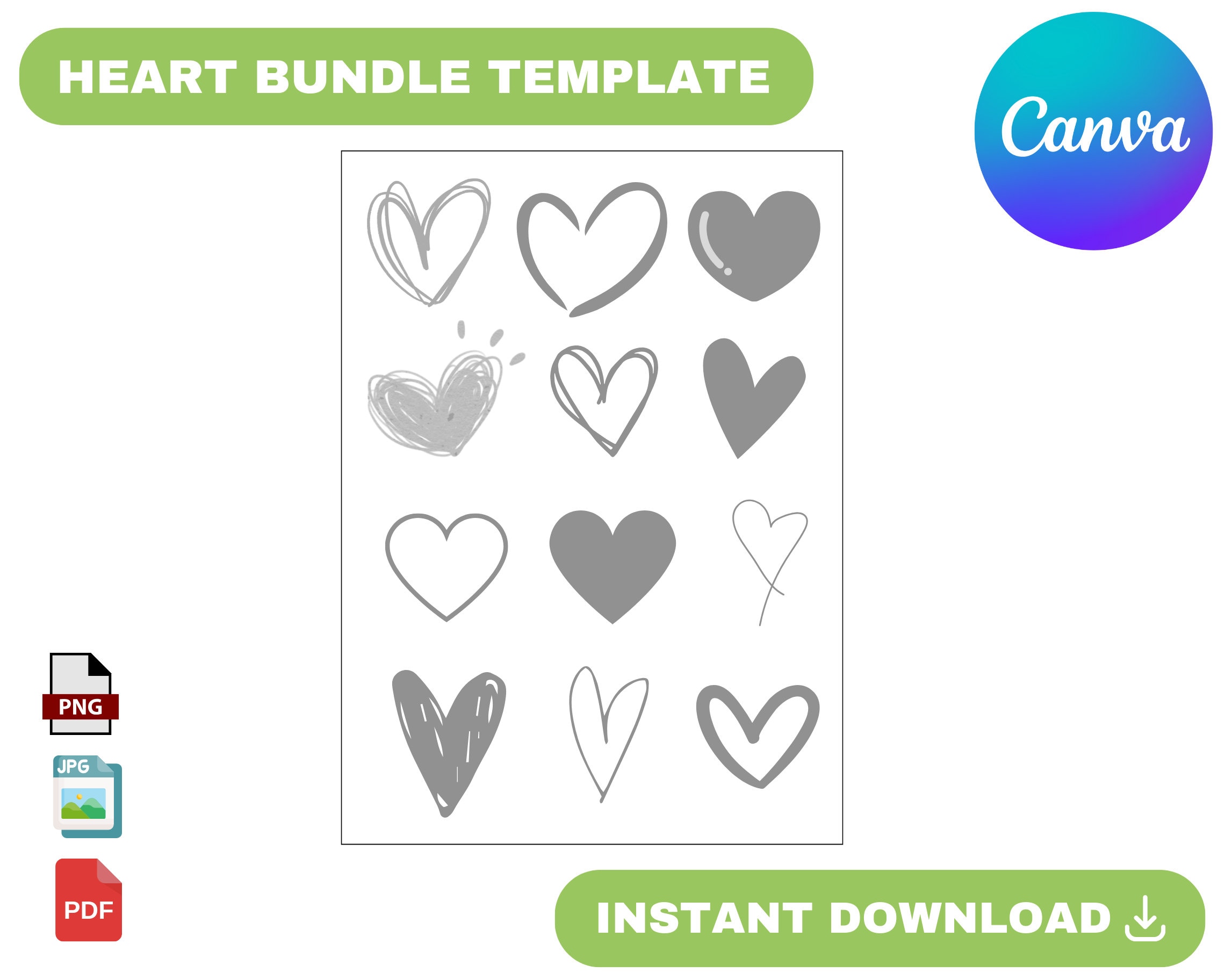 Heart template bundle, Heart Bundle png, Heart, Heart Svg Cut File, Heart Clipart, Valentine's Day Heart, canv template, Instant Download