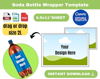 Soda bottle wrapper template, Soda bottle Labels template SVG, Soda bottle wrapper, 2 Liter Soda Wrapper, label, Blank Label, canva template