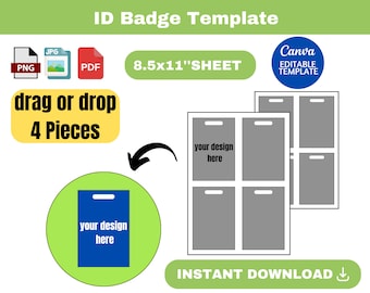 Mall för ID-bricka, ID-bricka SVG, Personalevenemangsbricka, Bricksmall, Bricka Canva, ID-bricka, Brickasublimering, Canva-mall,