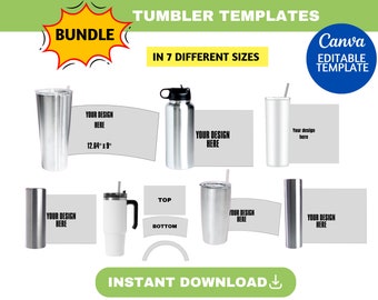 Tumbler Template Bundle, 20 oz Tumbler Wrap Template, Skinny Tumbler png, Tumbler Sublimation, 40 oz Tumbler Template Svg, 30oz Mug Wrapper