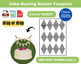 Cake Bunting Banner Template, Cake Bunting Banner SVG, Cake banner, Triangle banner, Label, Wrapper, Cake Bunting Flags Blank Template
