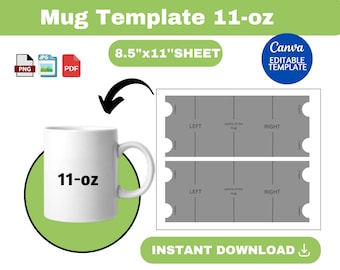 11oz Mug Template, Mug Wrap template, Sublimation template mug, cup template, mug wrap png, Mug labels, Drag and Drop Canva