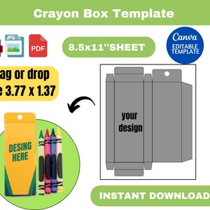 Crayon Box Template, Color Pen Gift Box Template, Wax Crayon box, crayon Box svg, Party Favor box, box template, size 3.77 x 1.37