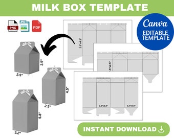 Milk Box Template Bundle, Milk Box Svg, Milk Favor Box Svg, Gift Box Template, Favor Box Svg, Milk Carbon Template, Box Template Svg