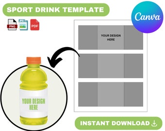 Sport Drink Flasche Etiketten Vorlage, Sport Drink Vorlage, Flasche Vorlage Aufkleber Etikett, Wasserflasche Vorlage, ziehen Sie Canva Vorlage