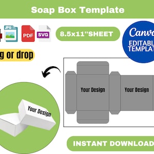 Plantilla de caja de jabón, caja de jabón SVG, embalaje de caja de jabón, plantilla de caja de jabón cuadrada, caja cosmética, embalaje de jabón personalizado, plantilla de caja Canva