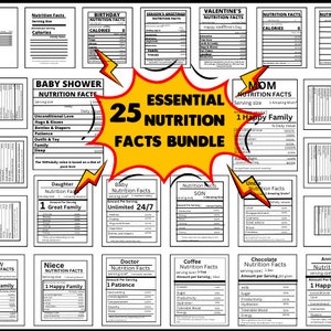 25+ Nutrition Facts Template Bundle, Nutrition Facts SVG, Nutrition Facts Labels, Party Favor Nutrition Facts, birthday nutrition facts,