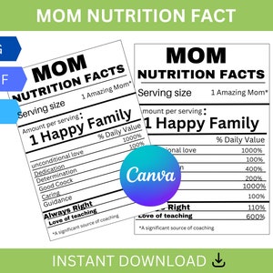 Datos nutricionales de mamá, Datos nutricionales SVG, Datos nutricionales de mamá SVG, Etiqueta nutricional svg, Plantilla de etiqueta nutricional, Nutrición de cumpleaños de mamá