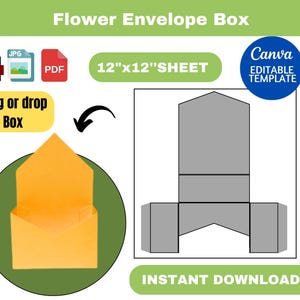 Flower envelope box, Flower envelope SVG, Flower envelope box template, Flower envelope, Gift Box, Flower box, Flower template, Gift