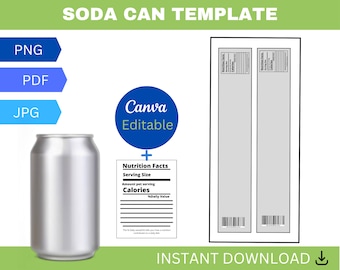Soda Can template, Soda Can Label, Pop Can Label, Can Template, Custom Can template, Soda Can party favor, Blank Soda Can, Party favors Cans