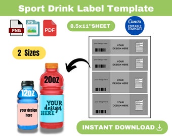 Sport Drink Labels template, Sport Drink Labels template SVG, Sports Drink Wrapper Template, 20oz label, 12oz label, Blank Label Template
