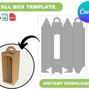 Tall Box Template, Tall Gable Box Template, Doll Box Template, Window Box, Party Favor Box, Gift Box with Handle Template, Gift Box SVG