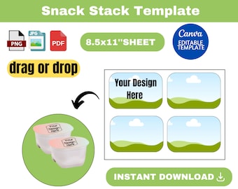 snack stack template, snack stack SVG, Chip Topper Label Template, Chig Bag Template, Snack Topper Label, Birthday Party Favor,canva