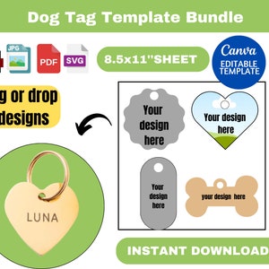 Dog tag bundle, Bone Tag Template, Dog Tags SVG, Dog Tag Sublimation Template, Blank Dog Tag, Pet ID Tag, canva template