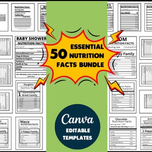 50+ Nutrition Facts Template Bundle, Nutrition Facts SVG, Nutrition Facts Labels, Party Favor Nutrition Facts, birthday nutrition facts,