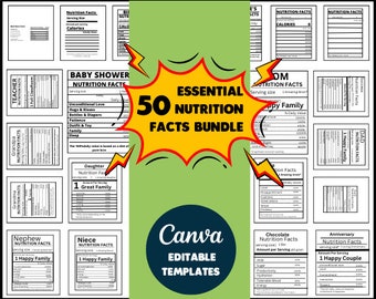 50+ Nutrition Facts Template Bundle, Nutrition Facts SVG, Nutrition Facts Labels, Party Favor Nutrition Facts, birthday nutrition facts,