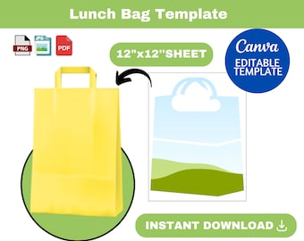 Lunch Bag Vorlage, Bag Vorlage, Lunch Sublimation Bag, Lunch Tote Vorlage, Lunch Bag Sublimation, Canva Vorlage, ziehen und ablegen