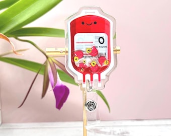 Blood Bag Badge holder, Blood Transfusion Badge Reel, IV bag Badge Reel, nursing school graduation, gift, Shaker Badge reel, Blood types.