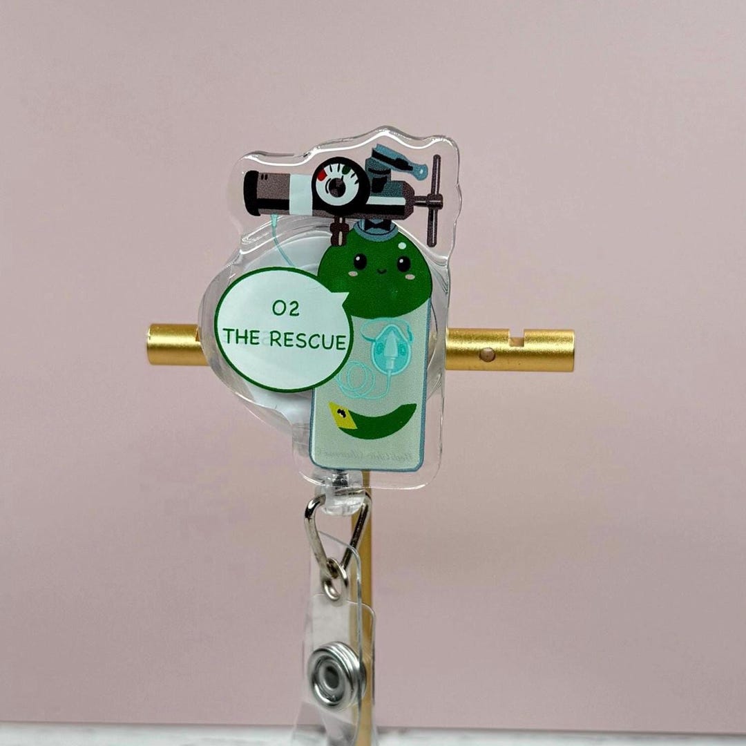 O2 the Rescue Badge Reel: Funny Oxygen Tank Accessory - Etsy