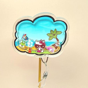 Bobine d'insigne estival Shaker Hello Kitty & Friends | Porte-cartes d'identité mignon | Insigne d'infirmière Sanrio | Bobine de badges Summer Vibes | Accessoire de travail kawaii