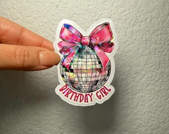 Birthday Girl Holographic Sticker: Disco Ball Vinyl Decal