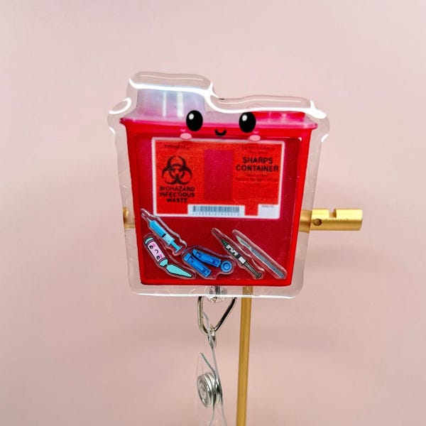 Sharps Container Shaker Badge Reel: Funny Nurse/Medical ID Holder