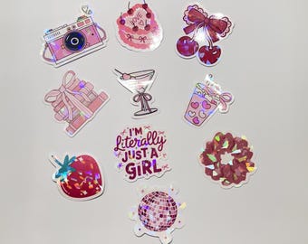 Holographic Coquette Sticker Set: Girly Laptop & Water Bottle Decals