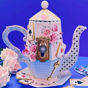 Alice nel paese delle meraviglie Teiera Vaso - Mad Hatter's Tea Party - Centrotavola per feste di compleanno - Centrotavola per matrimoni - Vaso di cartone