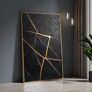 Abstract Black and Gold Textured Painting on Canvas,minimalist Wall Art ...