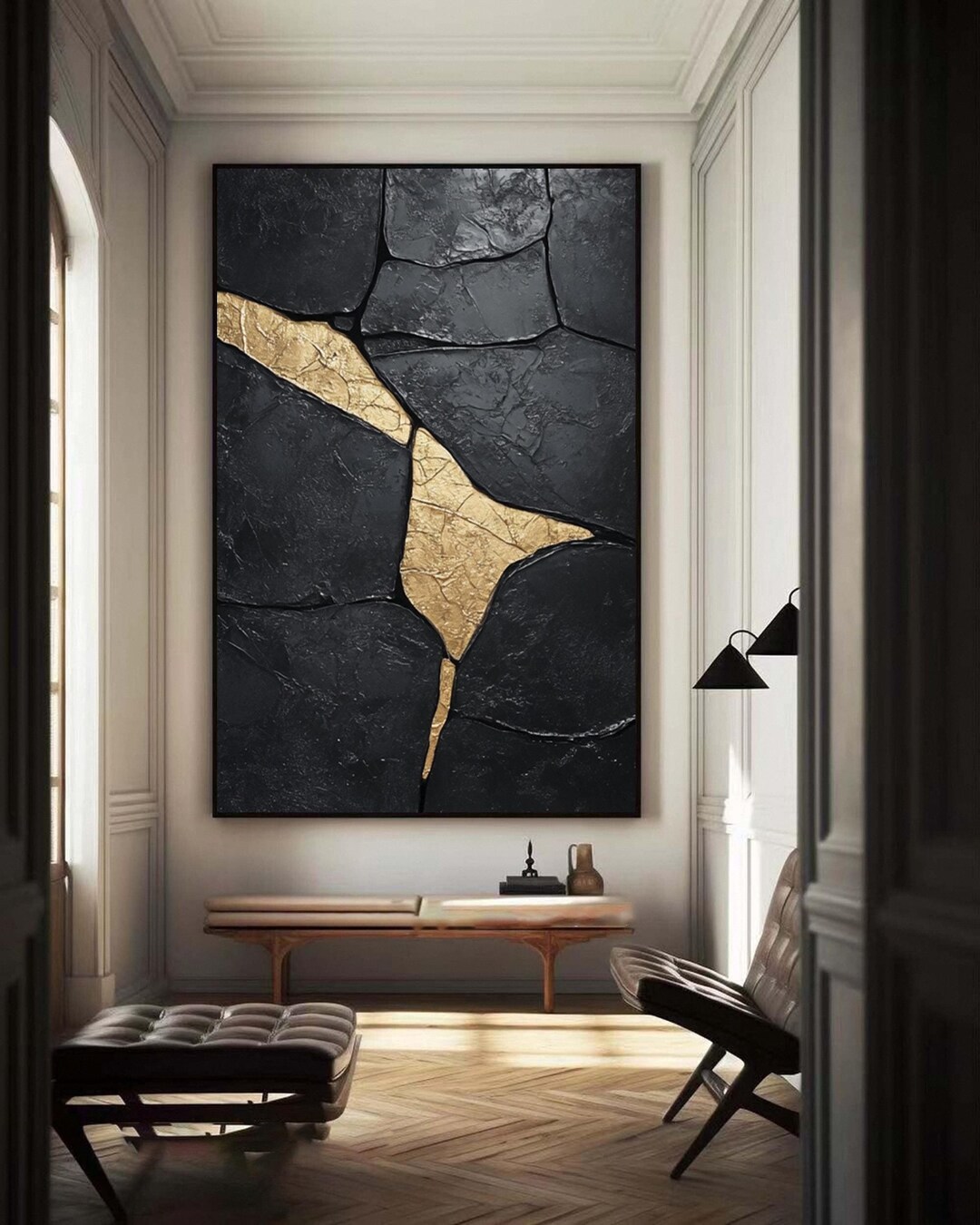 Abstract Black and Gold Art Painting on Canvas,large Black Textured ...