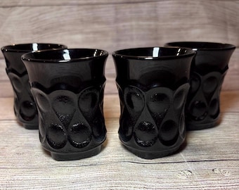 Conjunto de 4 copos de vidro preto Noritake Spotlight de 3,5 polegadas com marca d'água.
