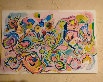 Vida. Acrílico y óleo abstracto único en su tipo sobre lienzo estirado de algodón.
