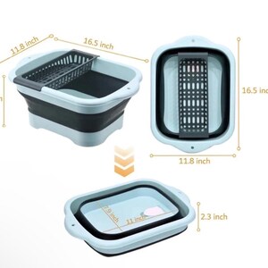 Collapsible Portable Dish Basin w Drain Plug 2.91 Gallon Vegetable Washing Space Saving Portable Kitchen Foldable Sink Storage New image 3