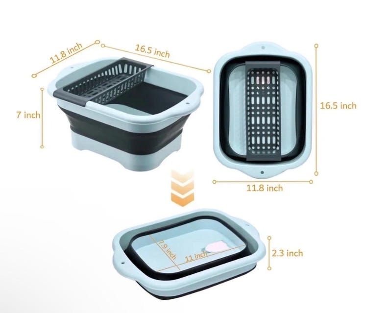 Collapsible Portable Dish Basin w Drain Plug 2.91 Gallon Vegetable Washing Space Saving Portable Kitchen Foldable Sink Storage New image 3