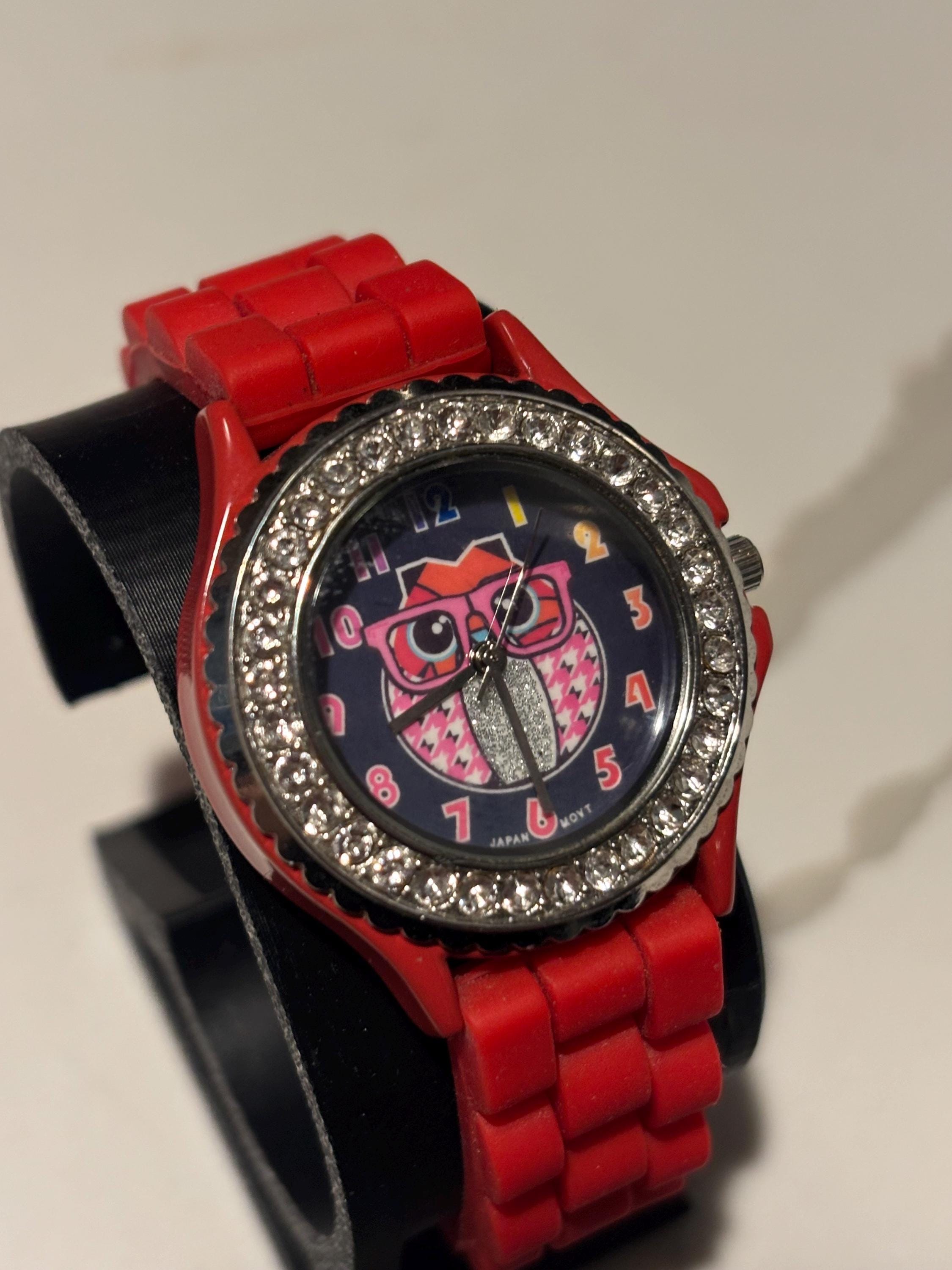 Owl Watch Red Silicone Band Rhinestones Around Face  display picture 1