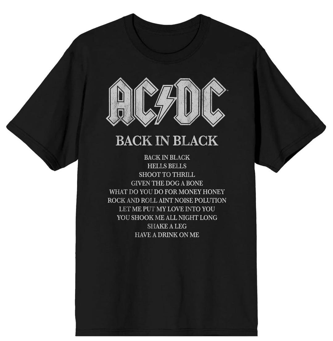 AC/DC Back in Black Shirt Song List Men's Tee T-shirt Large Short ...