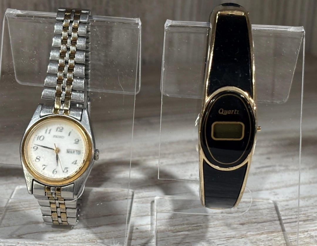 2 Watches SEIKO 7N83-0011 Calendar 2 Tone Gold Silver Band  display picture 2